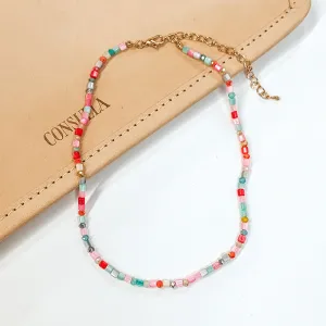 Meet Me On The Beach Mother of Pearl and Crystal Beaded Choker Necklace in Multicolor