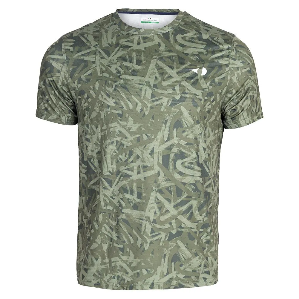 Men`s Graffiti Allover Print Tennis Crew Olivine