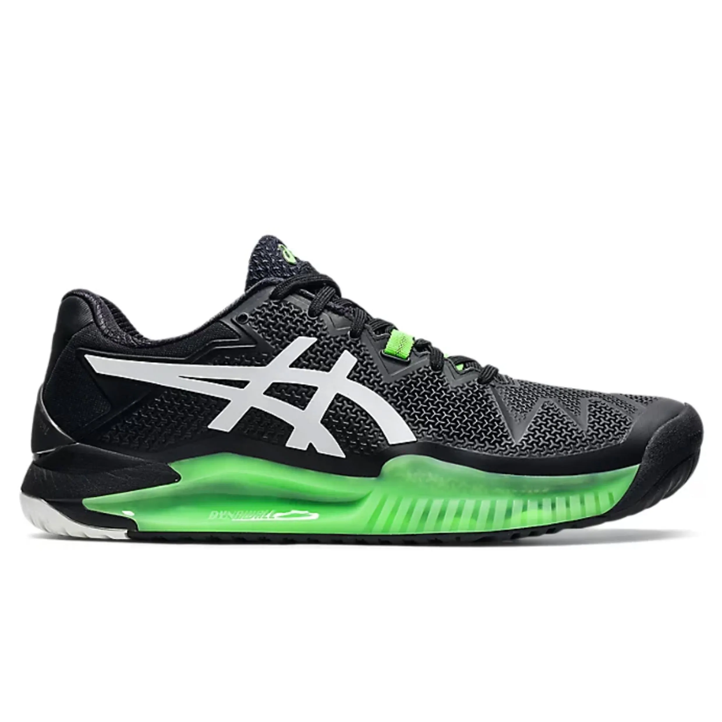 Mens Tennis Shoe  ASICS Resolution 8 (Hardcourt)  Black/Green Gecko