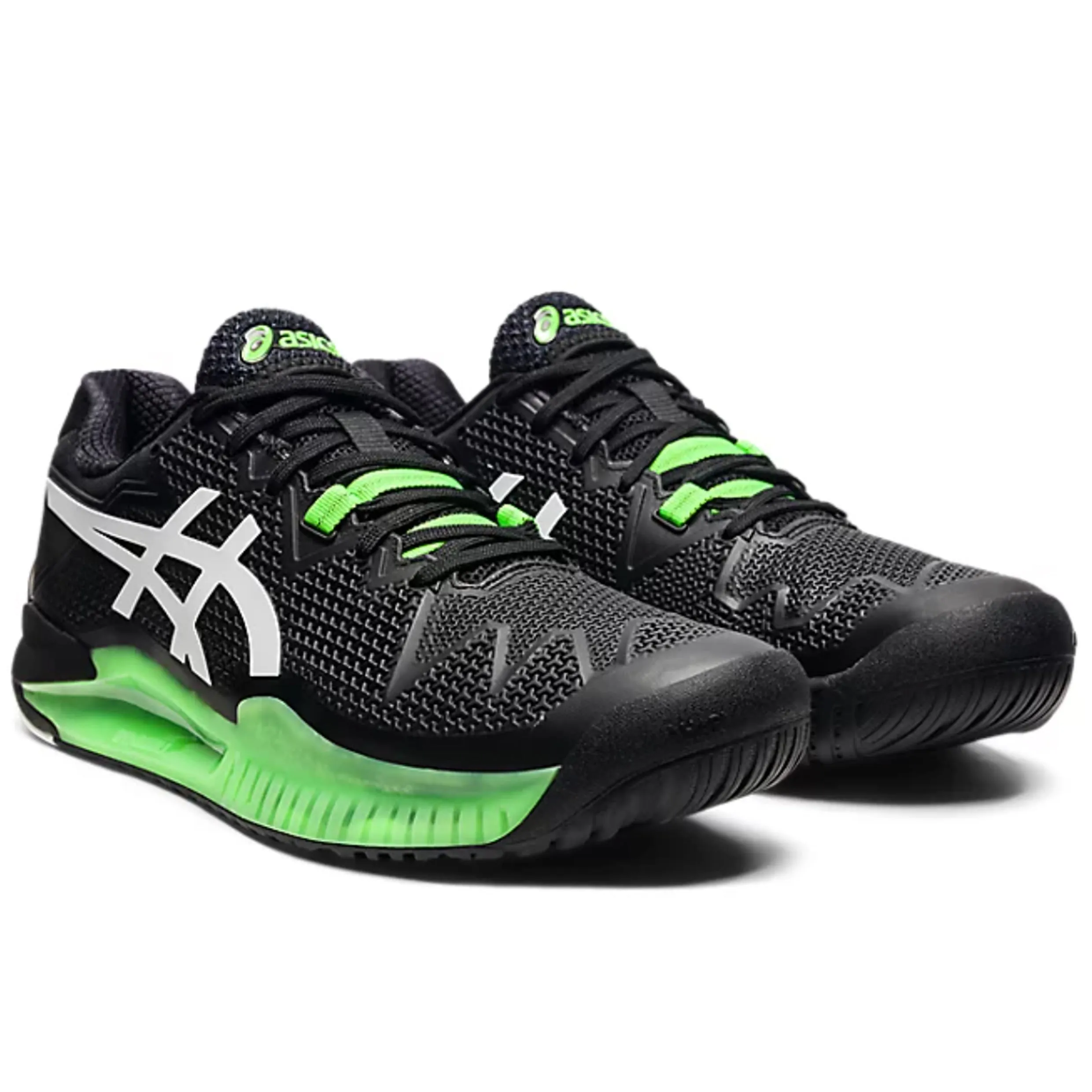 Mens Tennis Shoe  ASICS Resolution 8 (Hardcourt)  Black/Green Gecko