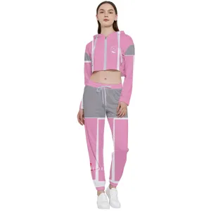 Mesh Knit Sneakers Design pink Cropped Zip Up Lounge Set