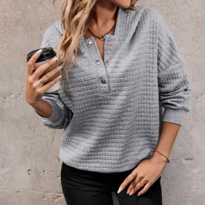 METAVERSMALL Europe, America and New autumn waffle new long-sleeved autumn and winter loose sweater casual women's top