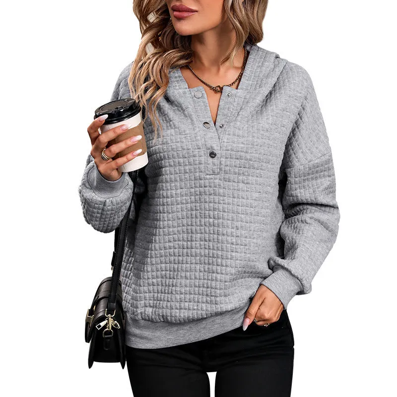 METAVERSMALL Europe, America and New autumn waffle new long-sleeved autumn and winter loose sweater casual women's top