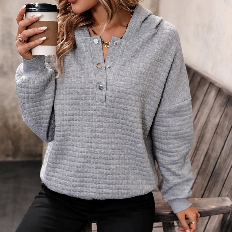 METAVERSMALL Europe, America and New autumn waffle new long-sleeved autumn and winter loose sweater casual women's top