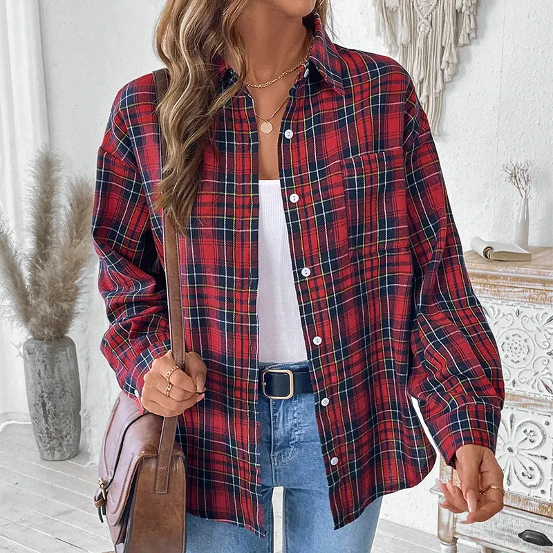 METAVERSMALL New  autumn new  2025 women's clothing retro casual plaid cardigan shirt jacket women