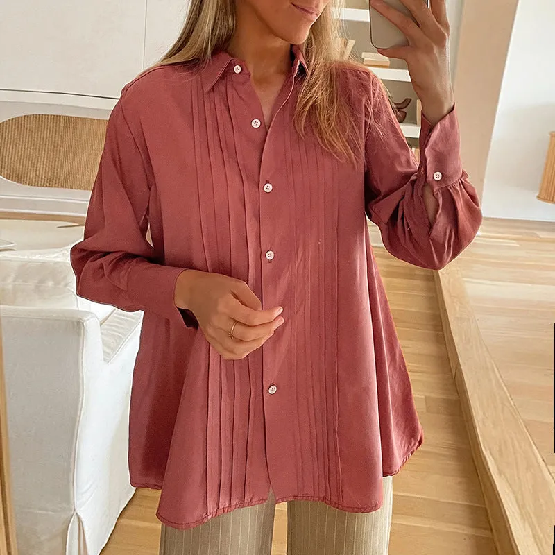 METAVERSMALL solid color simple basic shirt 2025 foreign trade casual button cardigan shirt top women