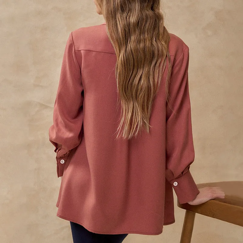 METAVERSMALL solid color simple basic shirt 2025 foreign trade casual button cardigan shirt top women