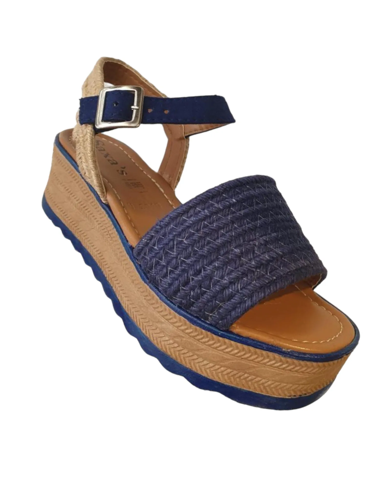 Mexican Platform Jute Sandals Blue