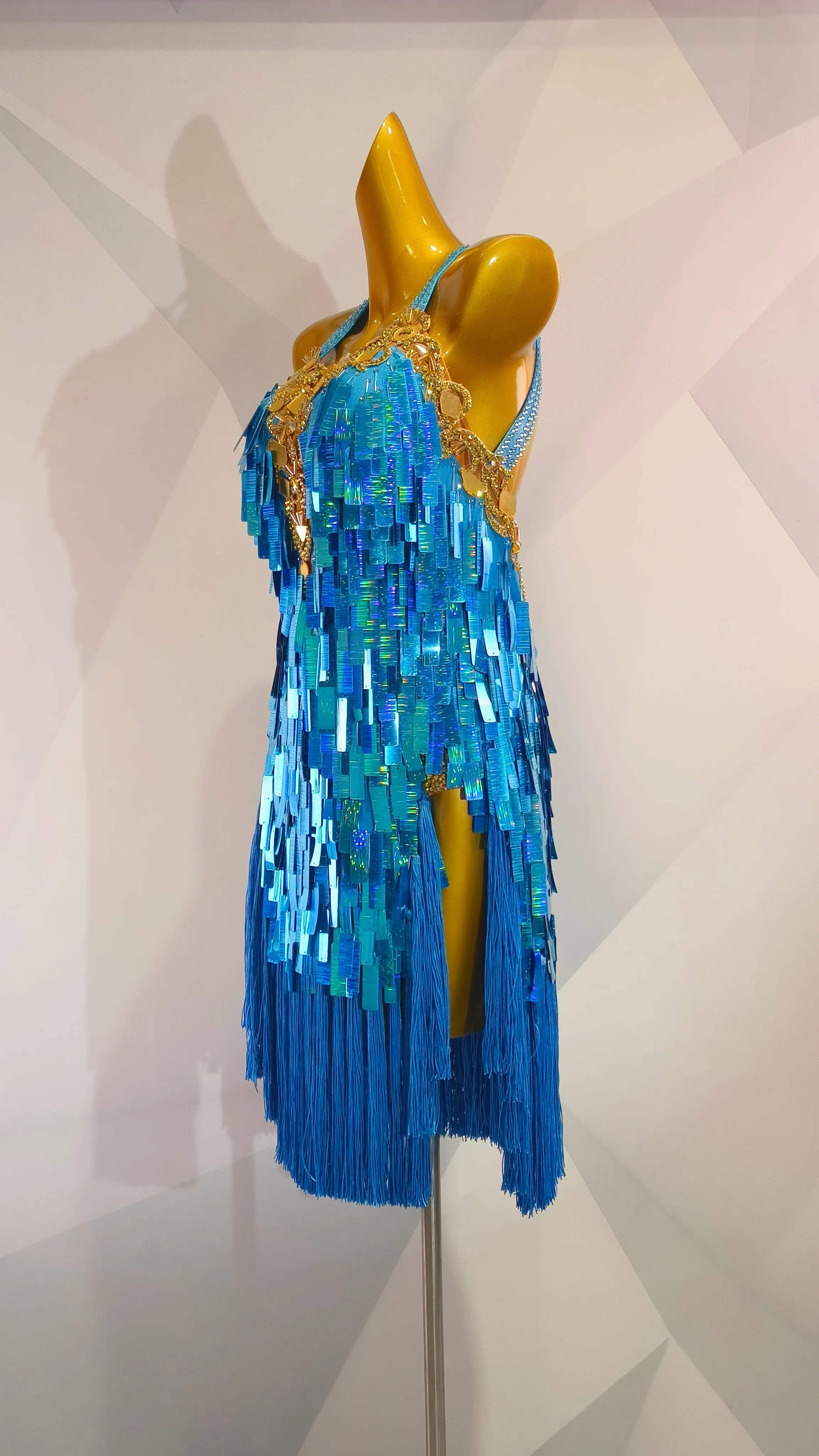 MINEJAS.L007F Gold and  Blue Sequins  Fringe Dress