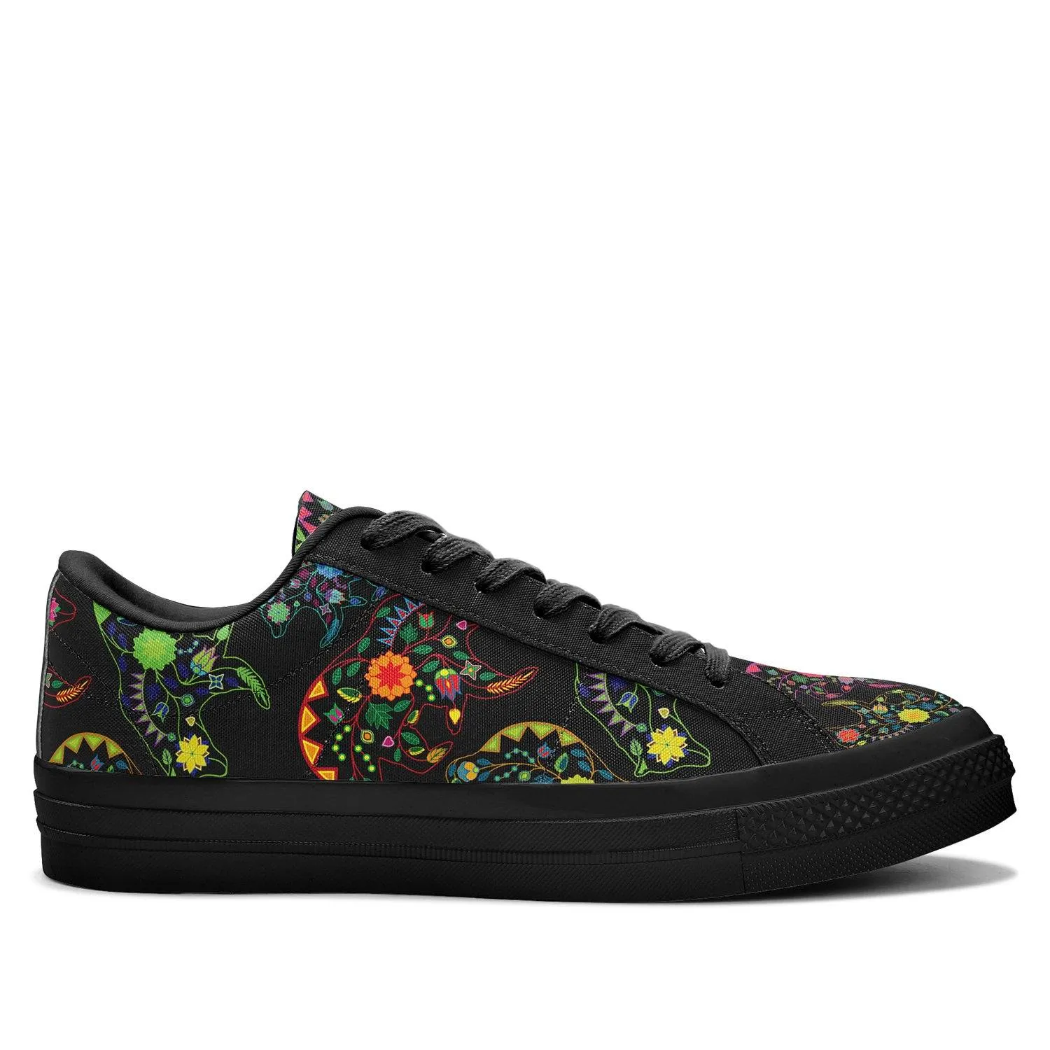 Neon Floral Bears Aapisi Low Top Canvas Shoes Black Sole