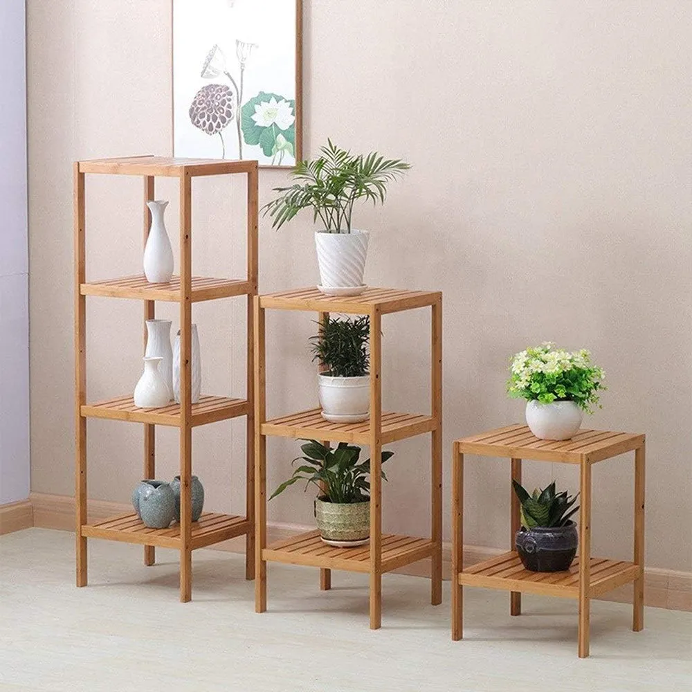 (Net) 3-Layer Bamboo Flower Shelf - Versatile Storage and Display Solution