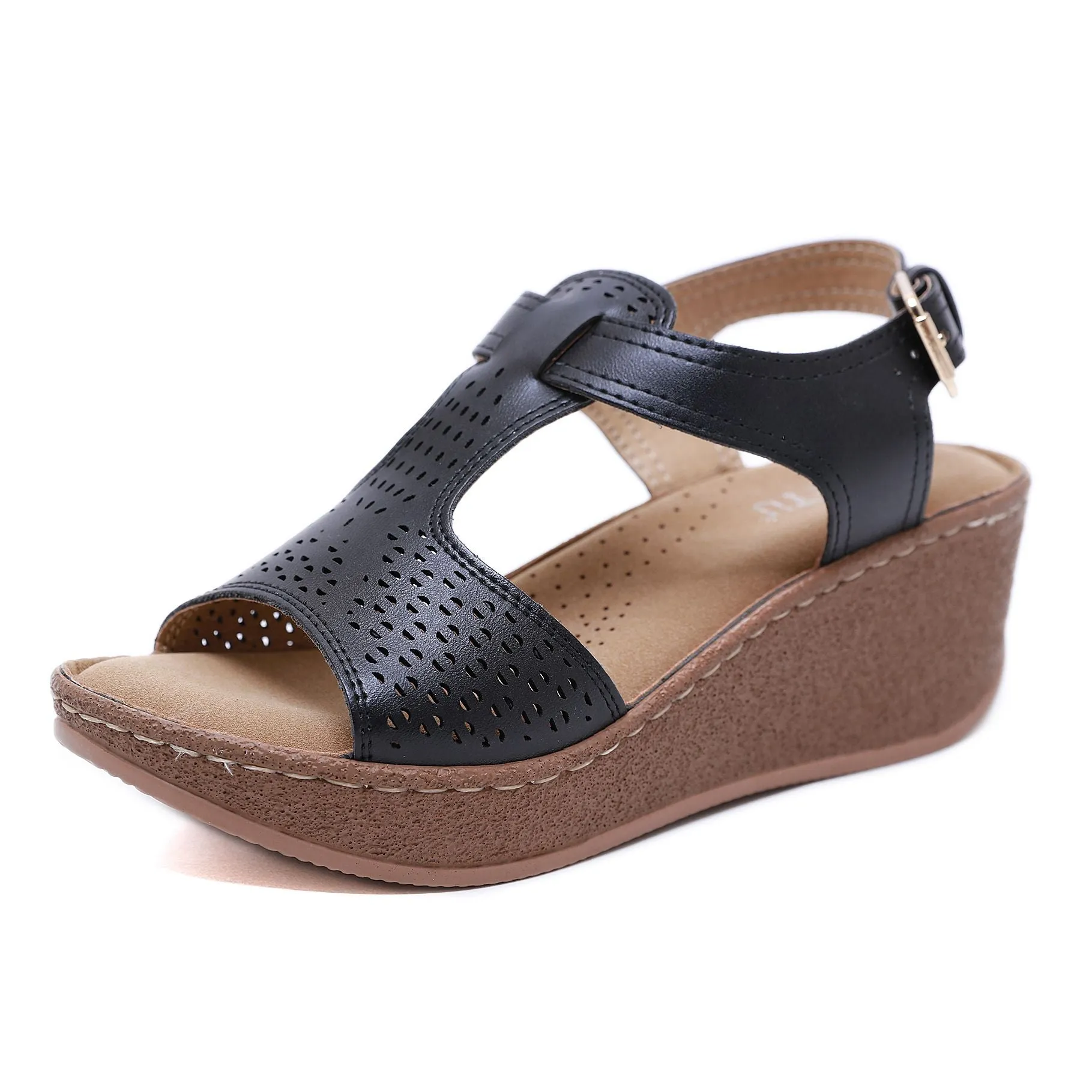 OCW Wedge Leather Sandals For Women Casual Breathable Hollow Out