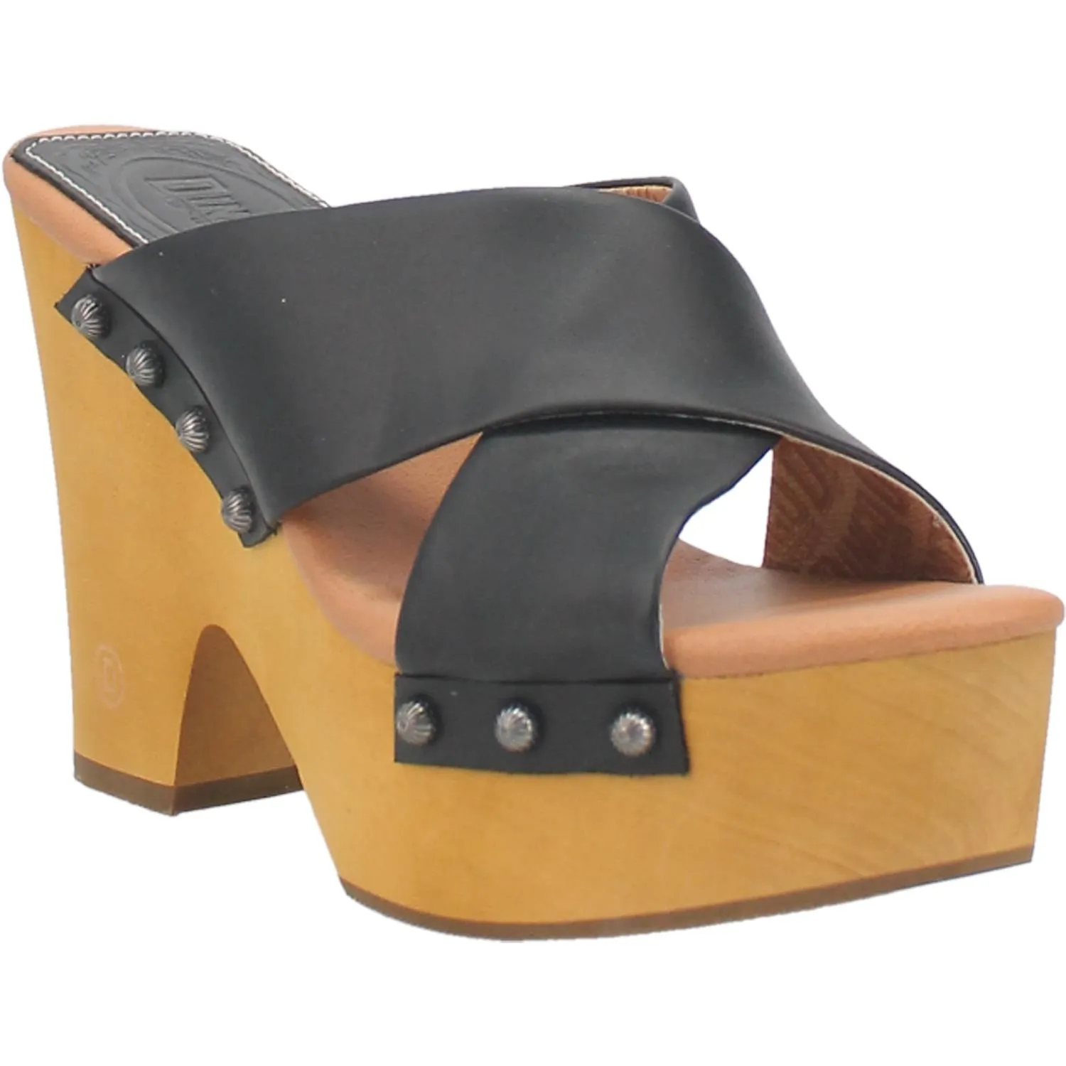 Online Exclusive | Dingo | Driftwood Leather Clog Heeled Sandal in Black **PREORDER