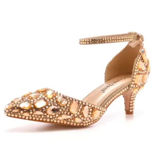 Pointed Toe Crystal Diamond Ankle Strap High Heel