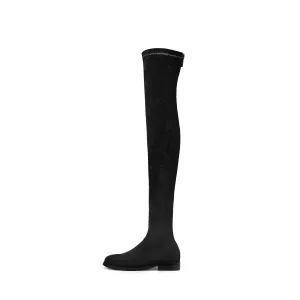 Posh Low Heel Thigh Boots with Full Back Zipper