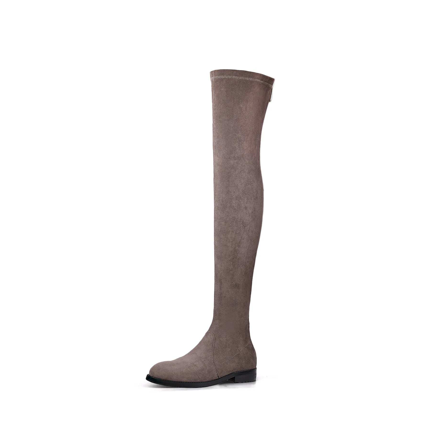 Posh Low Heel Thigh Boots with Full Back Zipper