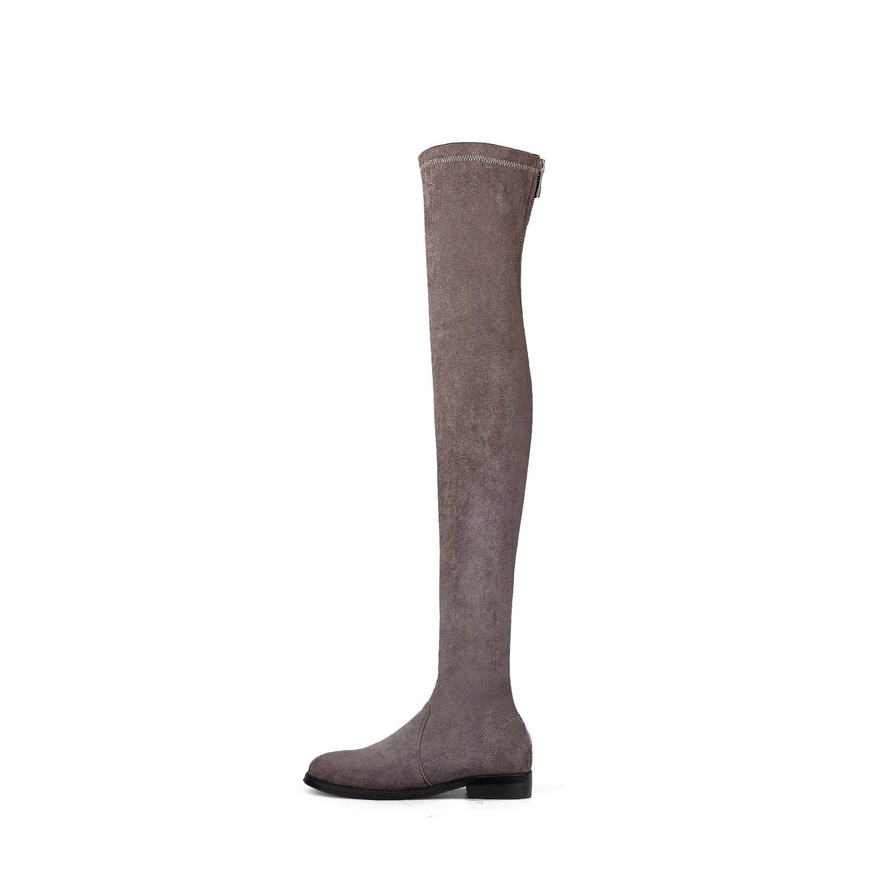 Posh Low Heel Thigh Boots with Full Back Zipper