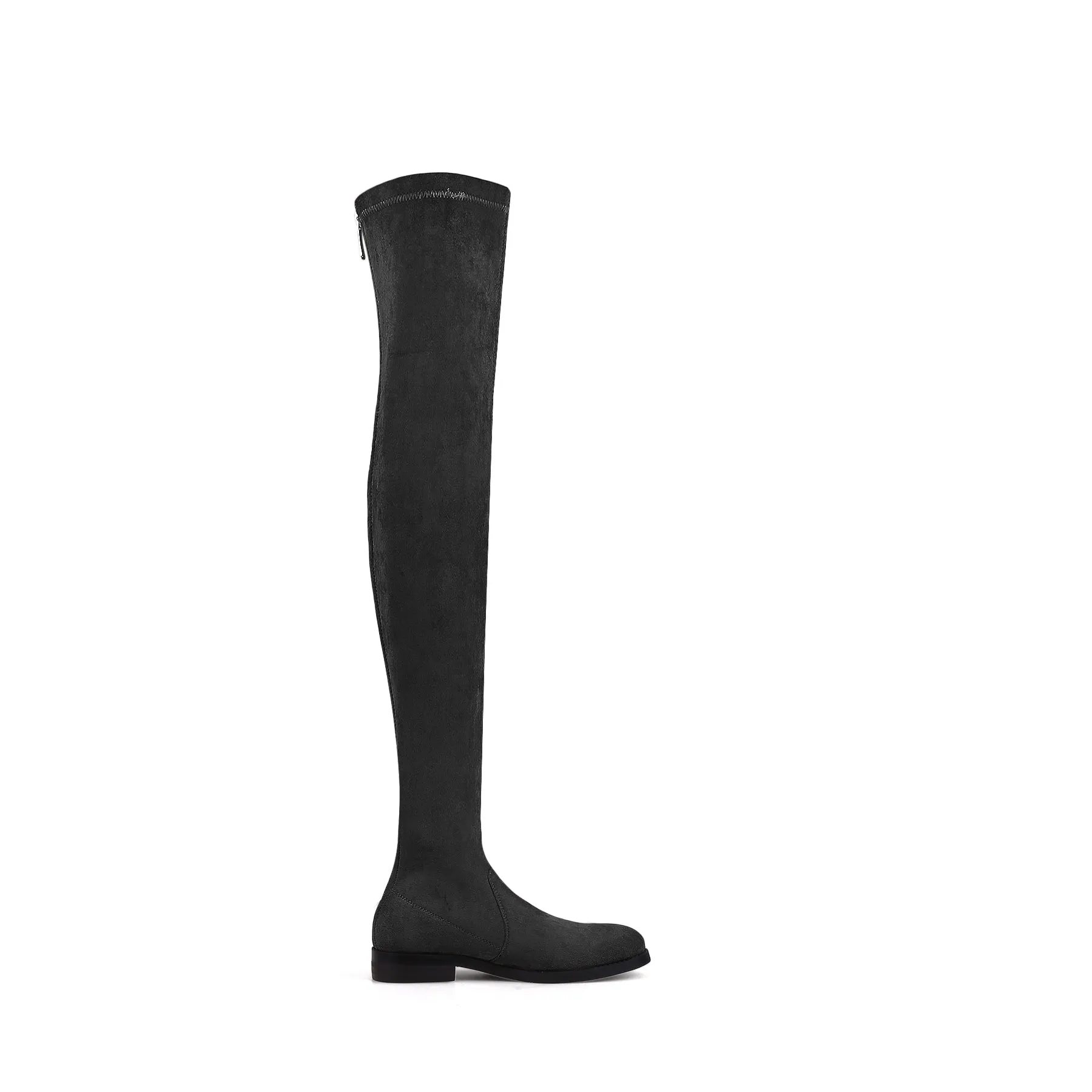 Posh Low Heel Thigh Boots with Full Back Zipper