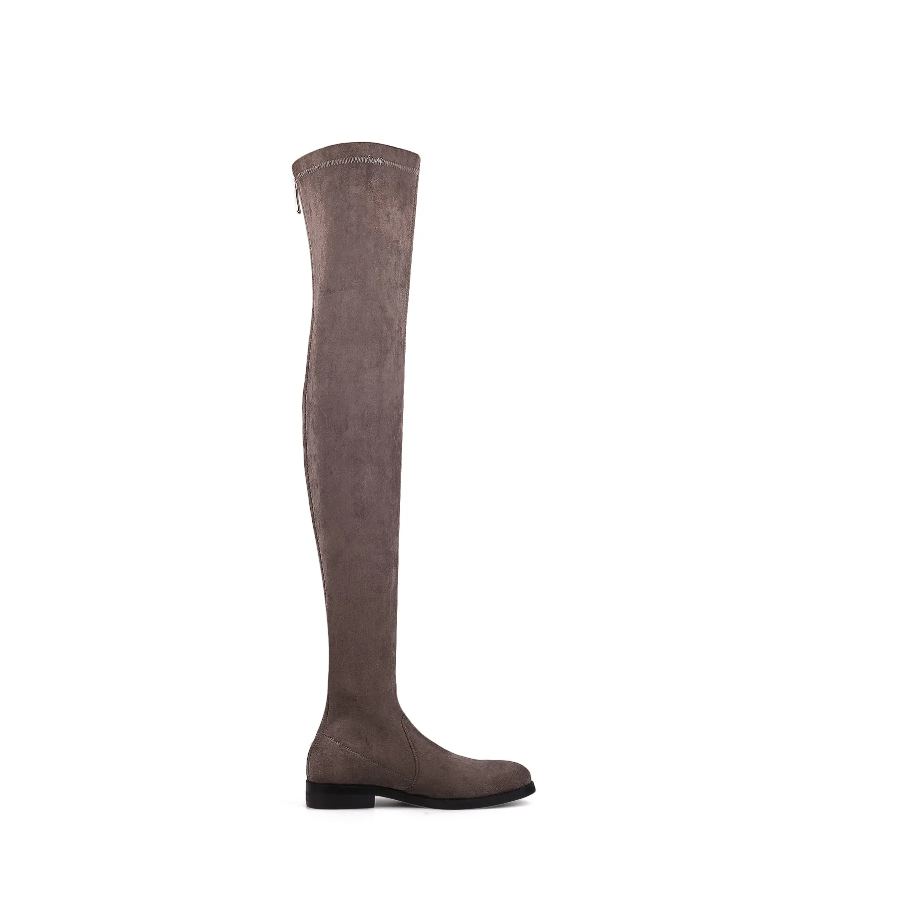 Posh Low Heel Thigh Boots with Full Back Zipper