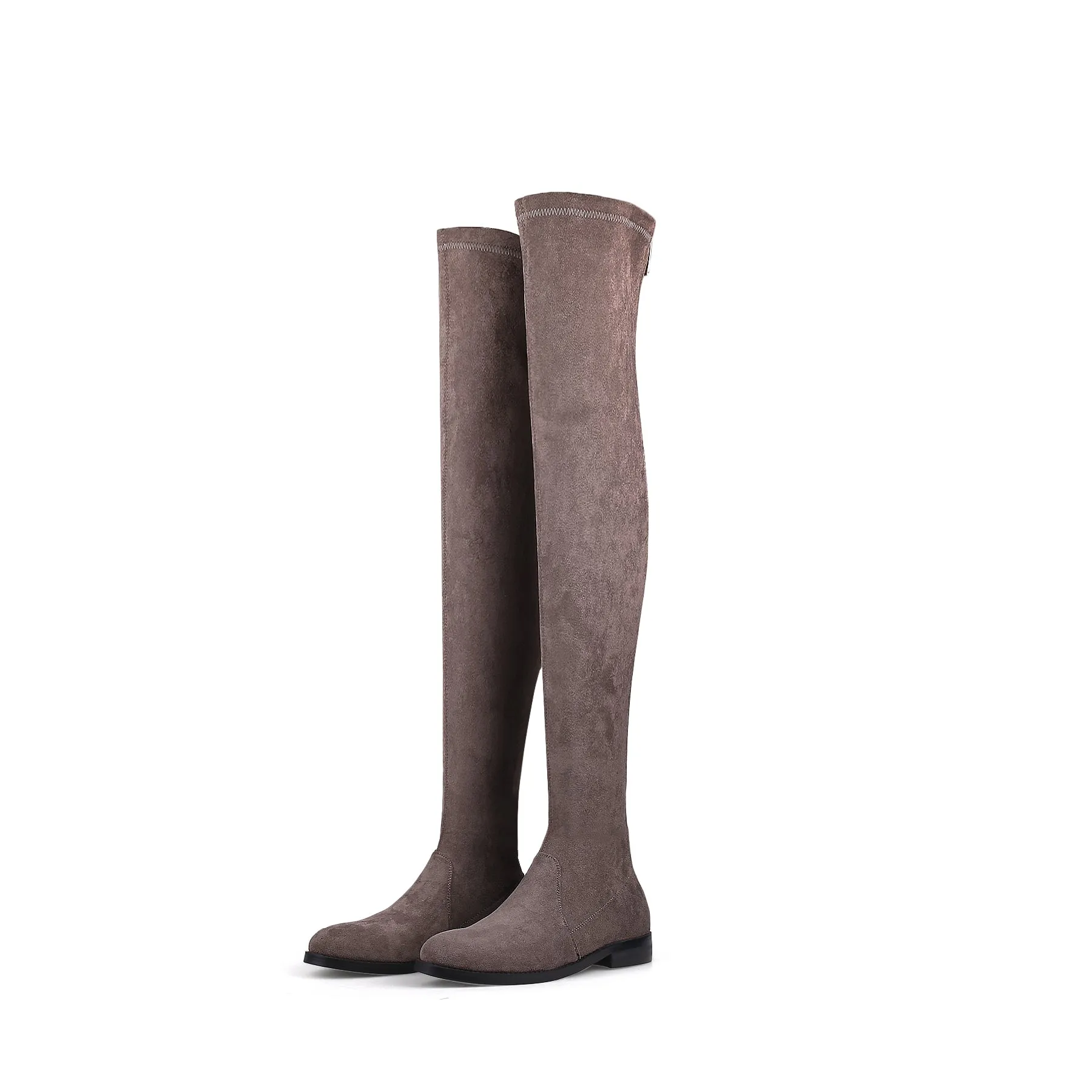 Posh Low Heel Thigh Boots with Full Back Zipper