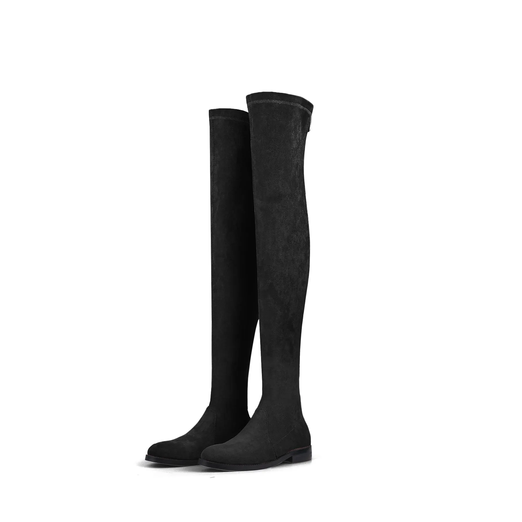 Posh Low Heel Thigh Boots with Full Back Zipper