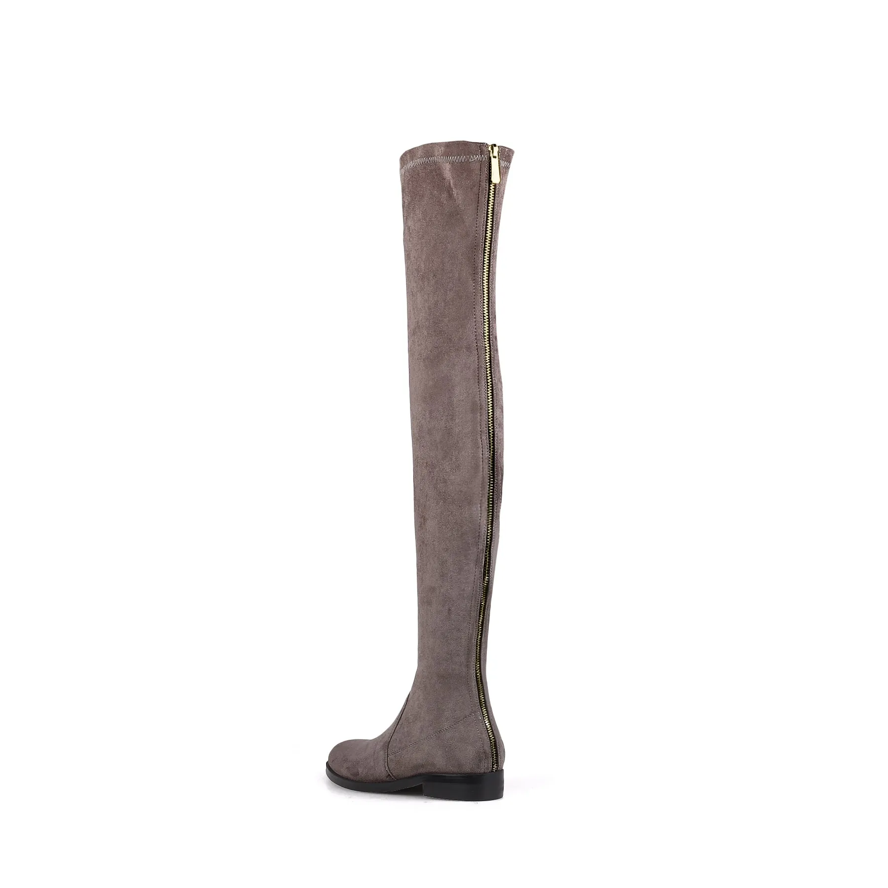 Posh Low Heel Thigh Boots with Full Back Zipper