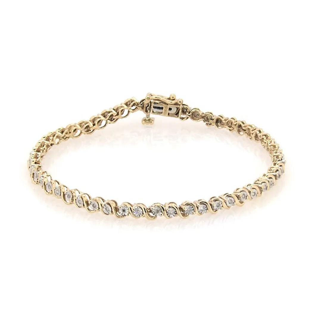 Pre-Owned Kay 10k Gold 1/4ct Round Diamond Twisted Tennis Bracelet