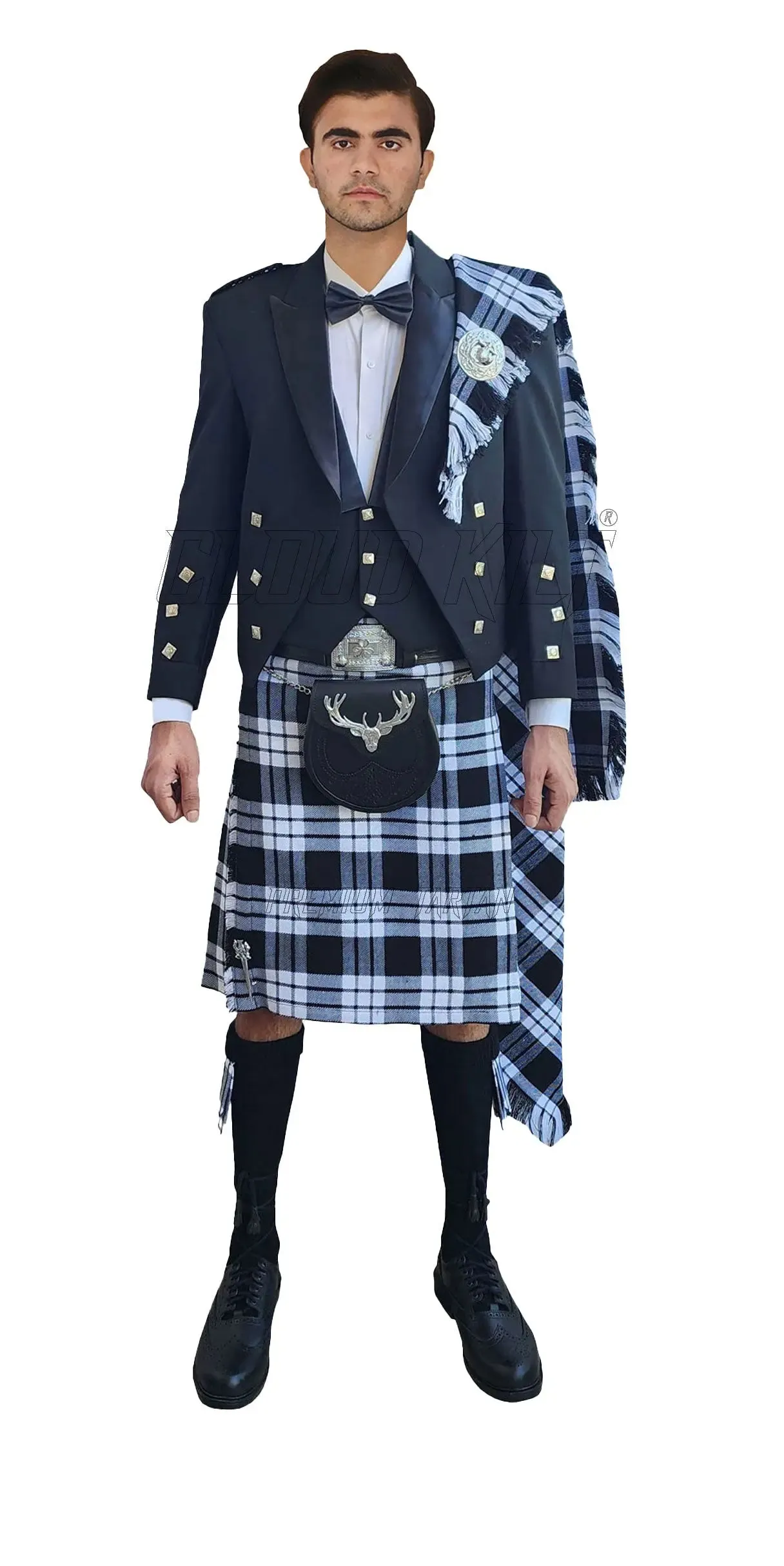 Prince Charlie Kilt Outfit With MacFarlane Black and White Tartan Kilt