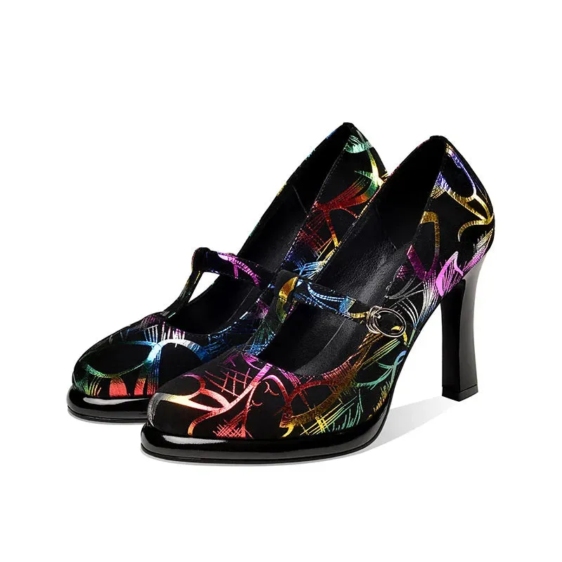 Printed T Cross Strap Platform Shoes