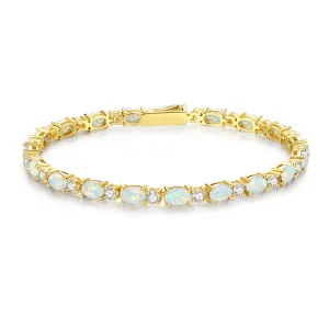 "Glamour Radiance" October Birthstone Fancy Cut White Opal Sterling Silver Tennis Bracelet