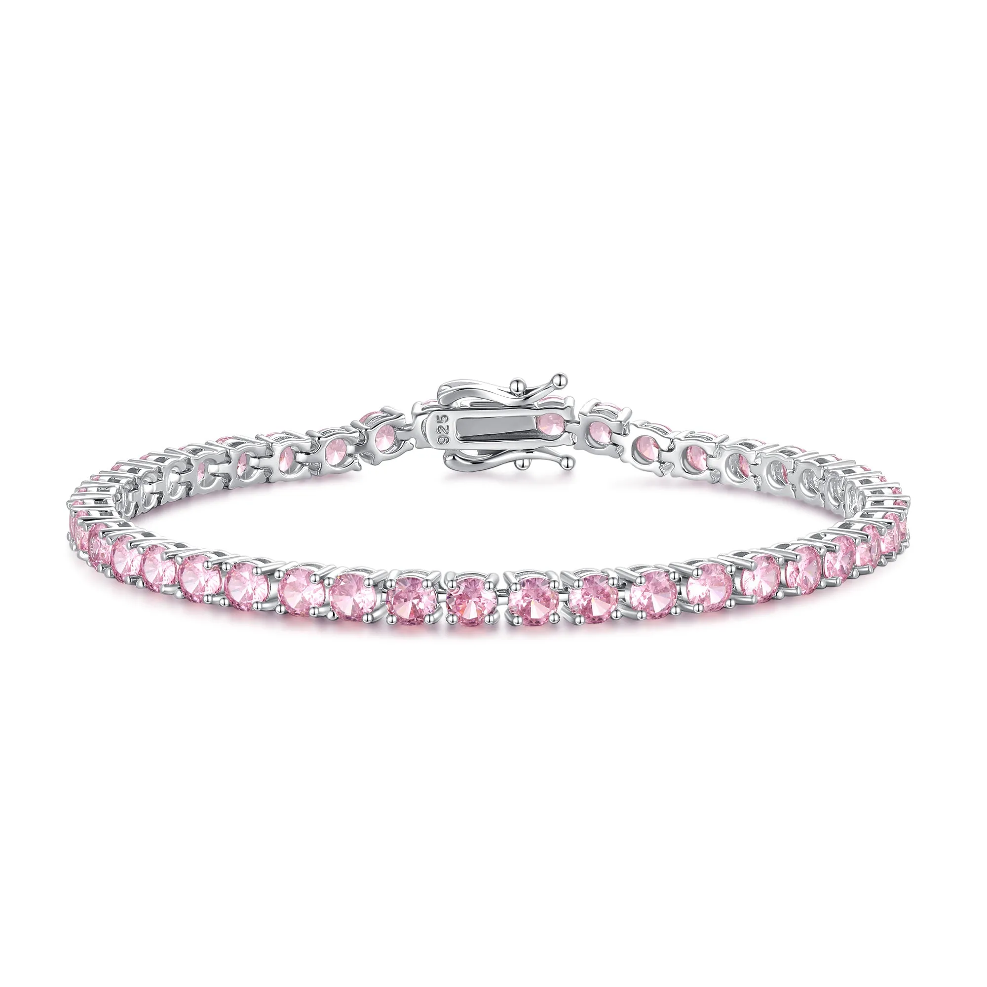 "Pink Romance" Pink Stone Tennis Sterling Silver Bracelet