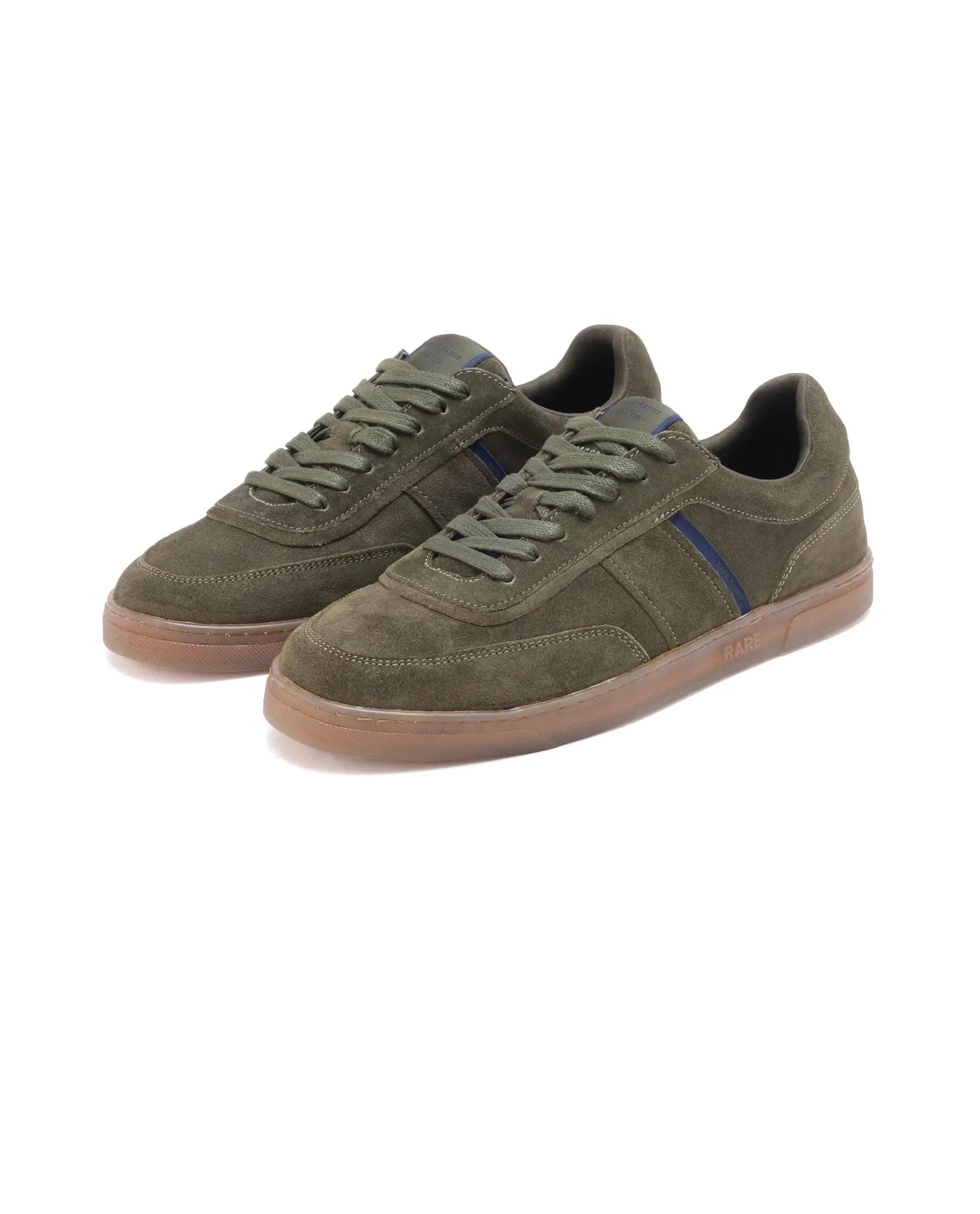 Rare Rabbit Men Kairos Olive Premium Suede Leather Low-Top Lace-Up Sneaker Shoes