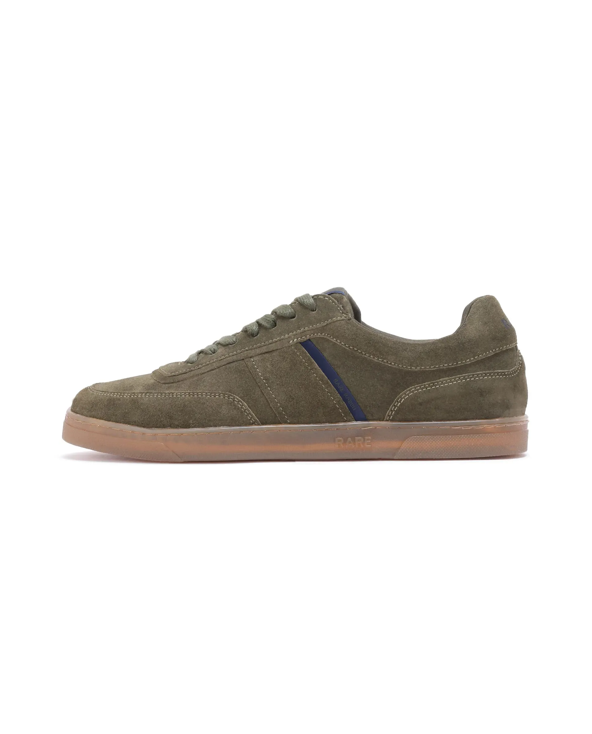 Rare Rabbit Men Kairos Olive Premium Suede Leather Low-Top Lace-Up Sneaker Shoes