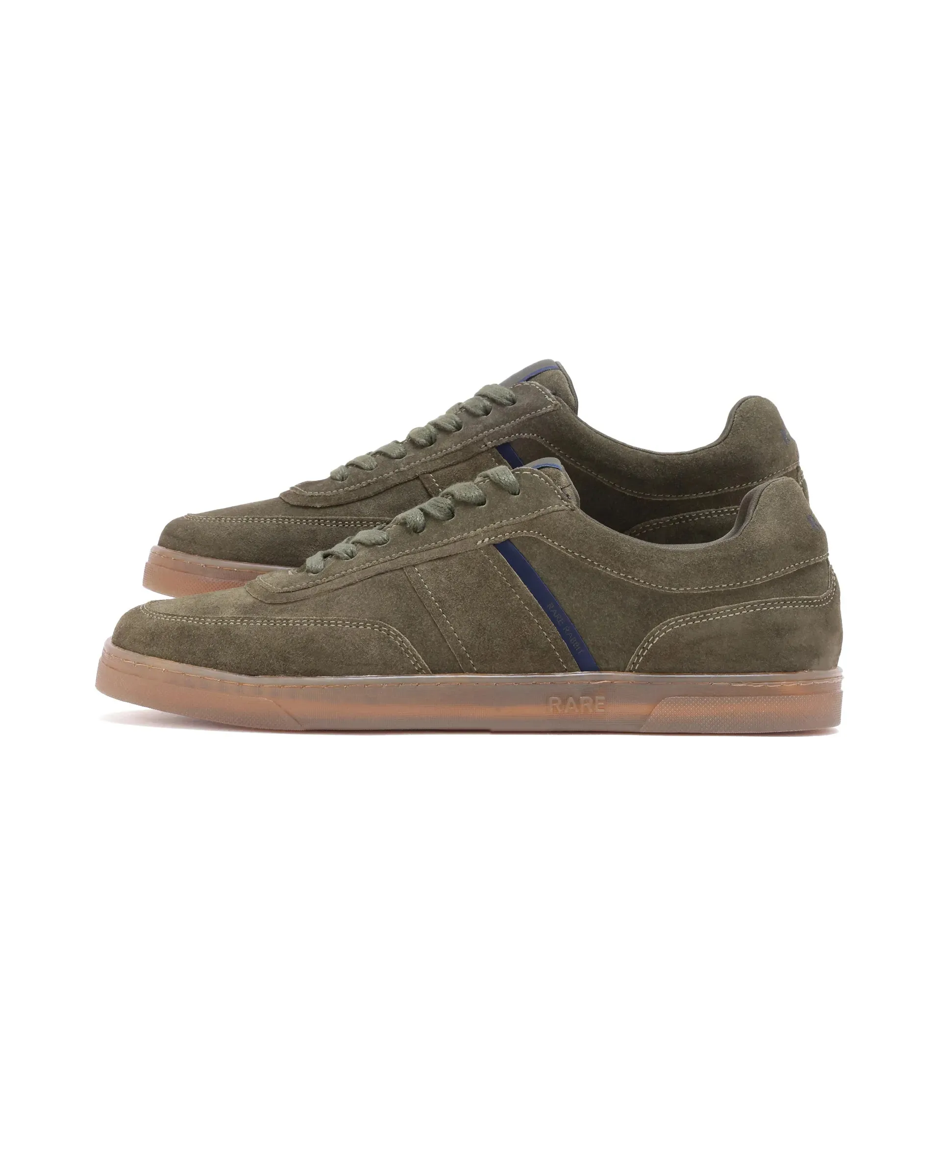 Rare Rabbit Men Kairos Olive Premium Suede Leather Low-Top Lace-Up Sneaker Shoes