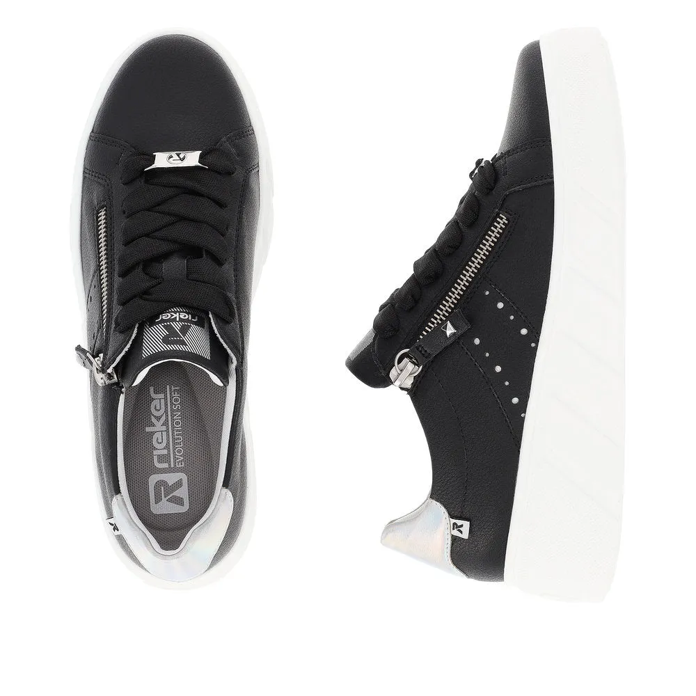 Rieker Evolution W0505-00 Rock Black Leather Flatform Trainers