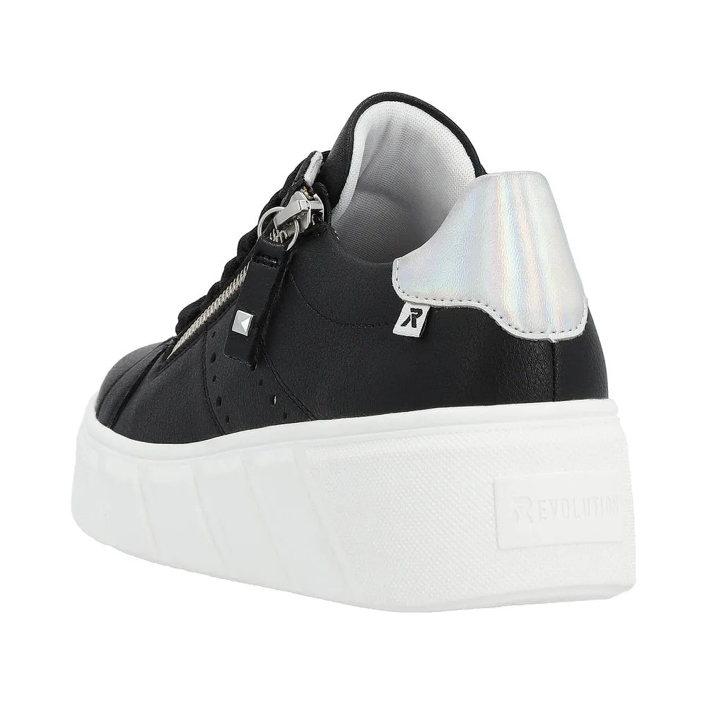 Rieker Evolution W0505-00 Rock Black Leather Flatform Trainers