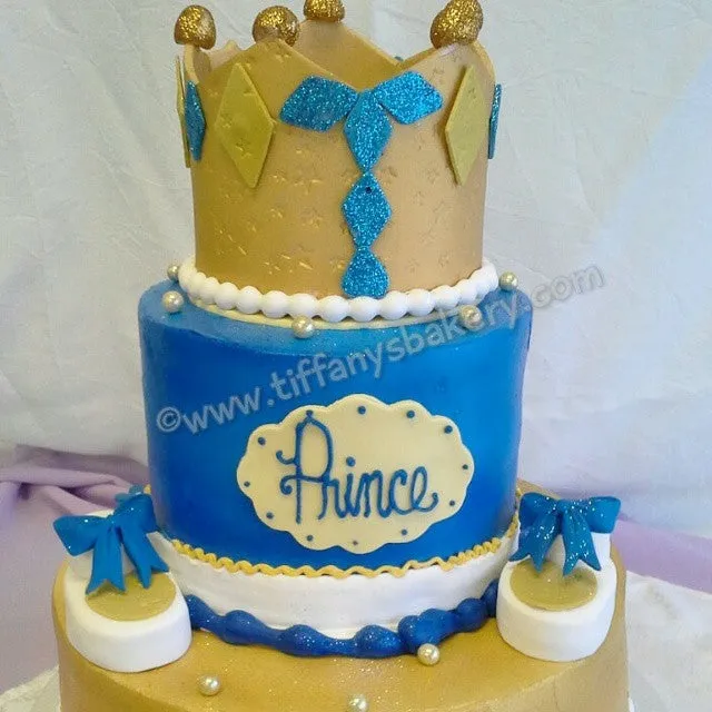 Royal Crown and Tennis Shoe Baby Shower Celebration Tier Cake