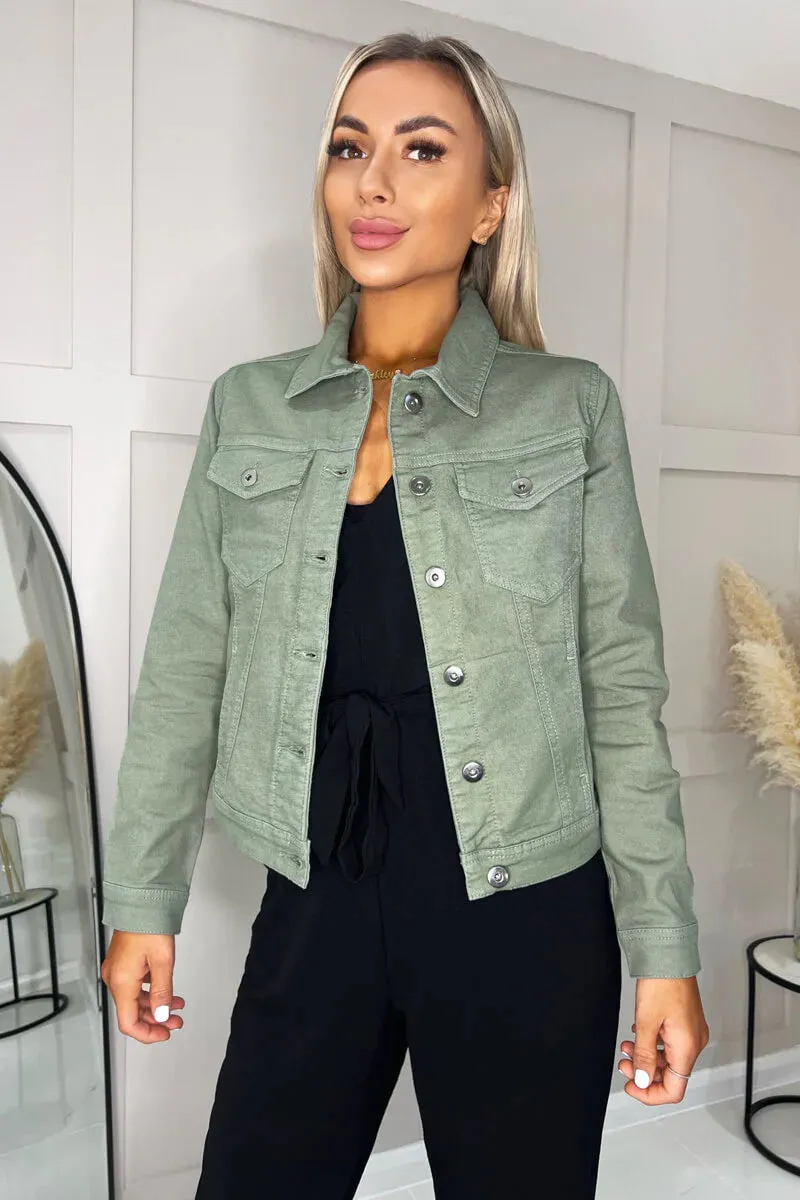 SAGE GREEN COTTON STRETCH DENIM JACKET