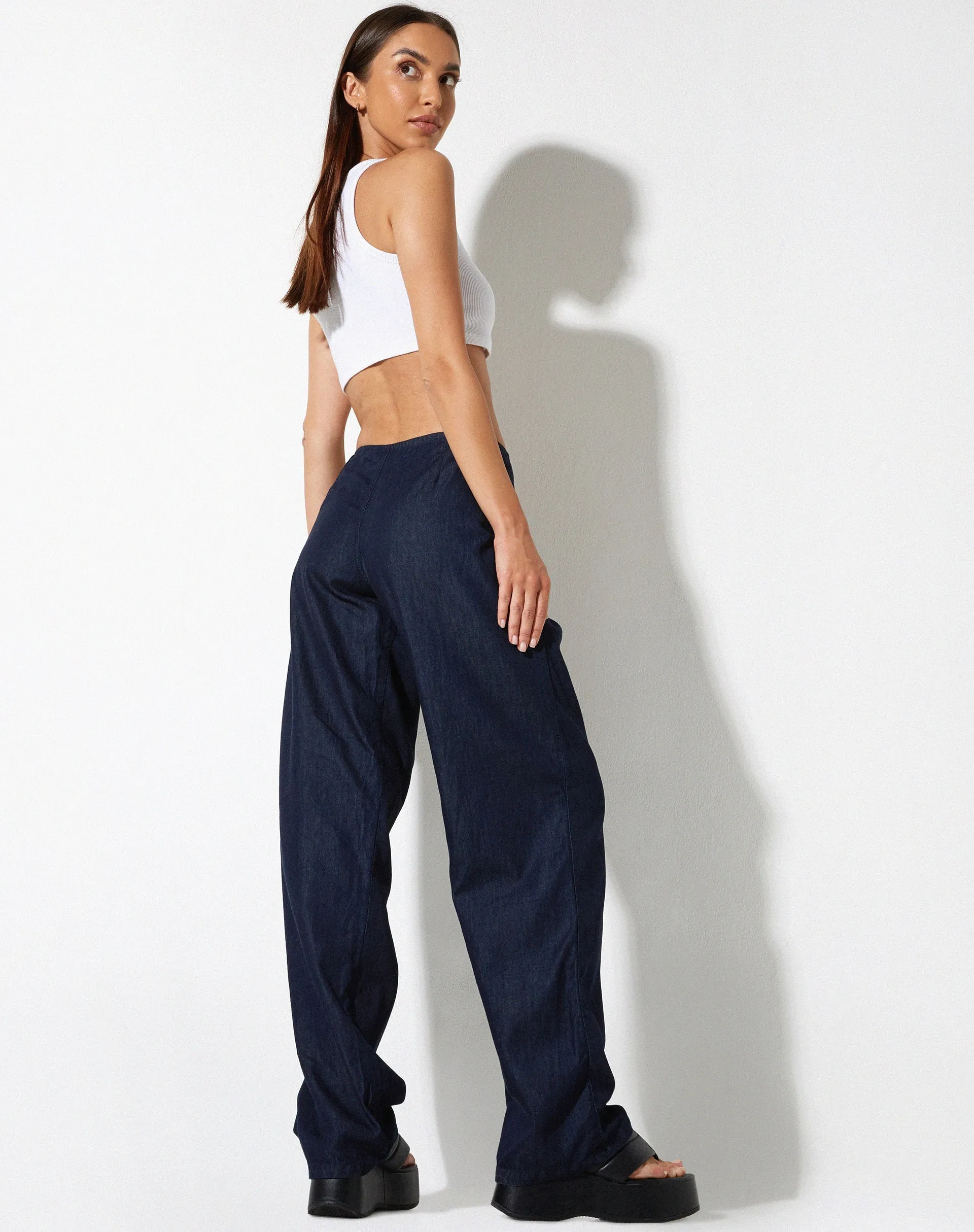 Sedna Wide Leg Trouser in Denim Blue Chambray