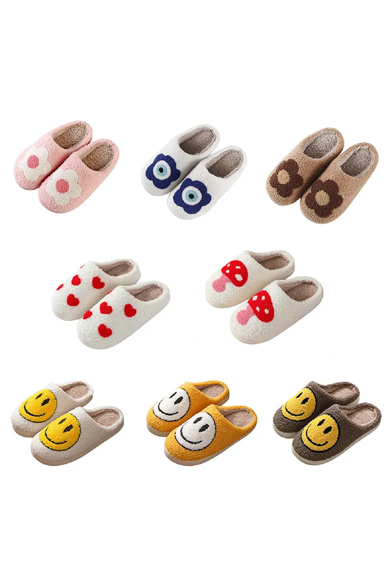 Smiley Plush Cozy Slippers