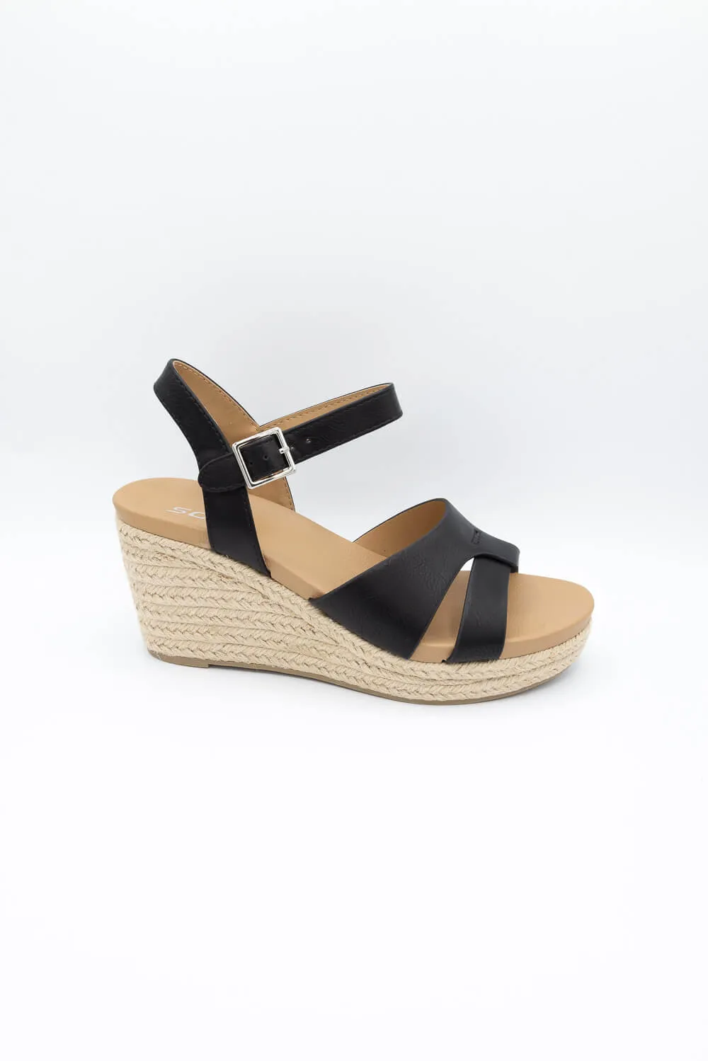 Soda Front Rope Wedges for Women in Black | FRONT-S BLACK