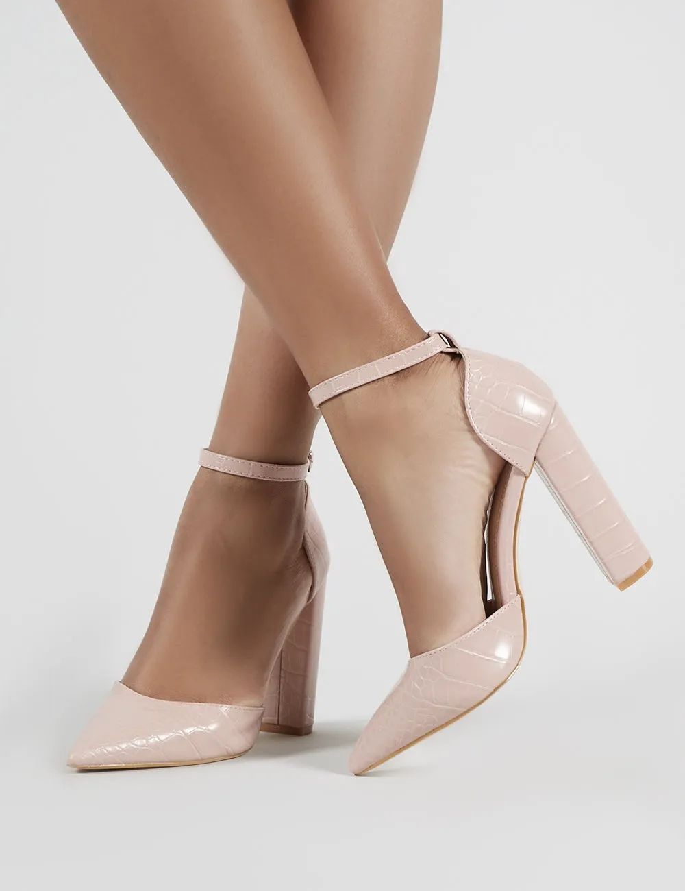 Sofia Blush Croc Pointed Block Heels