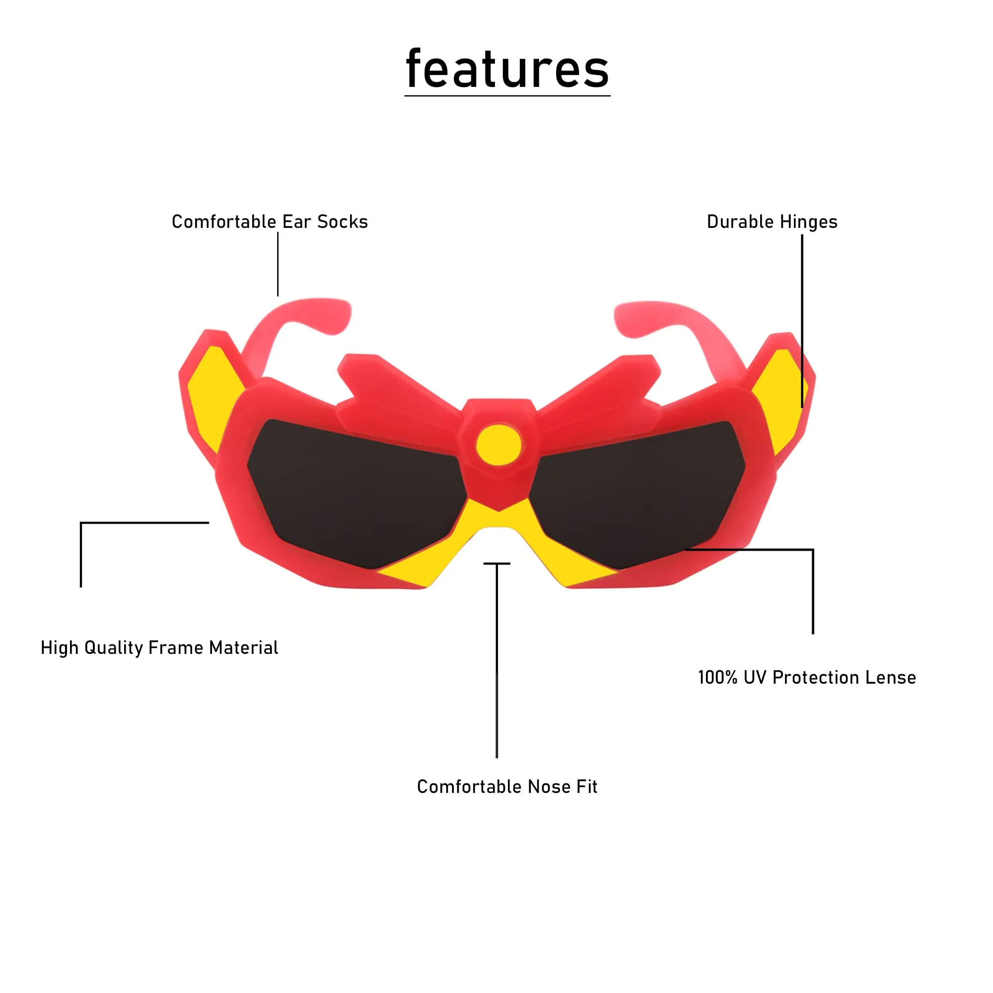 SPIKY Red Frame Grey Lense UV Protected Lens Robot Shape Sunglasses for Kids Girls and Boys, Sunglasses for Kids Boys and Girls - Birthday Gift