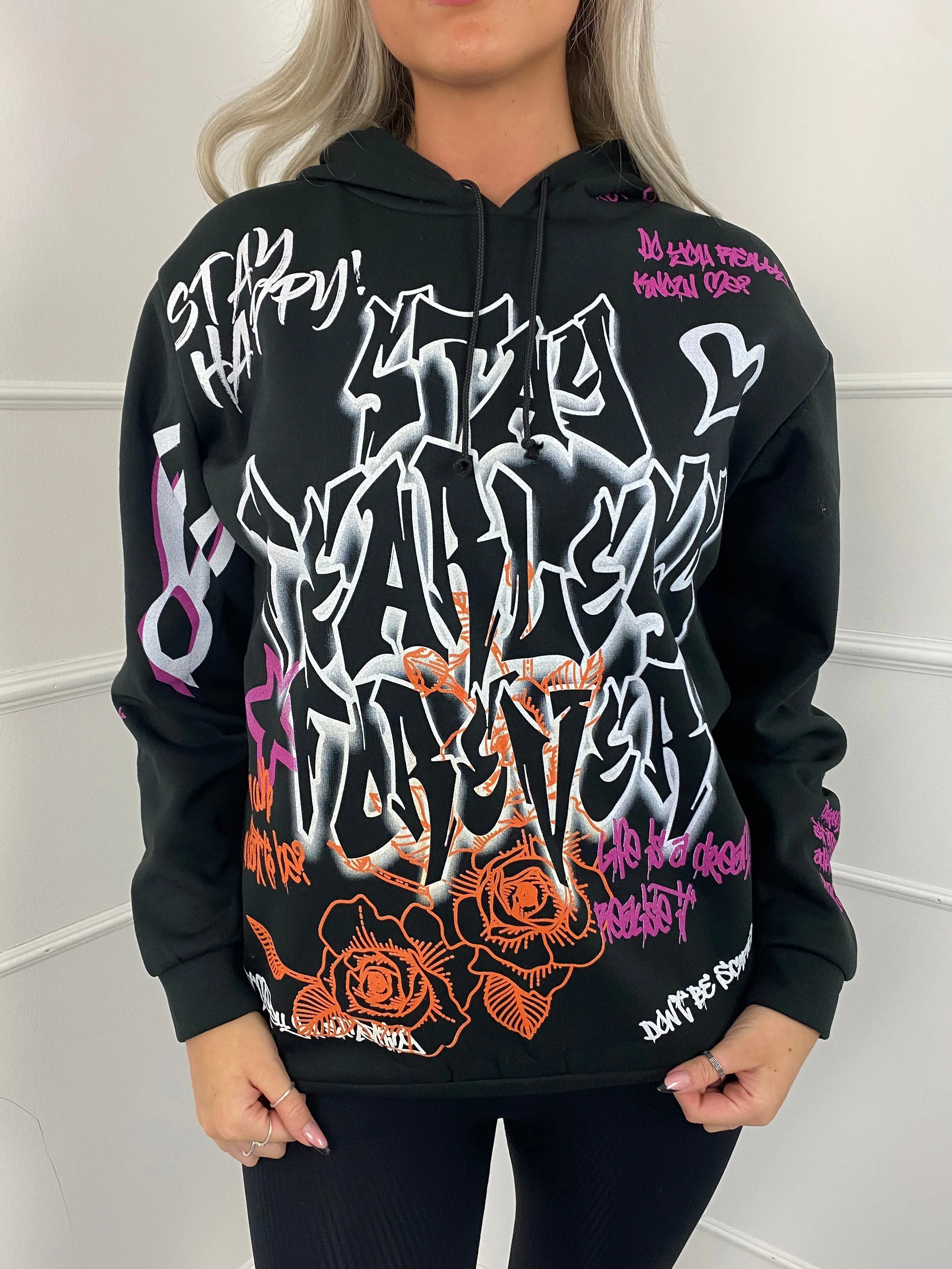 Stay Fearless Graffiti Hoodie - Black