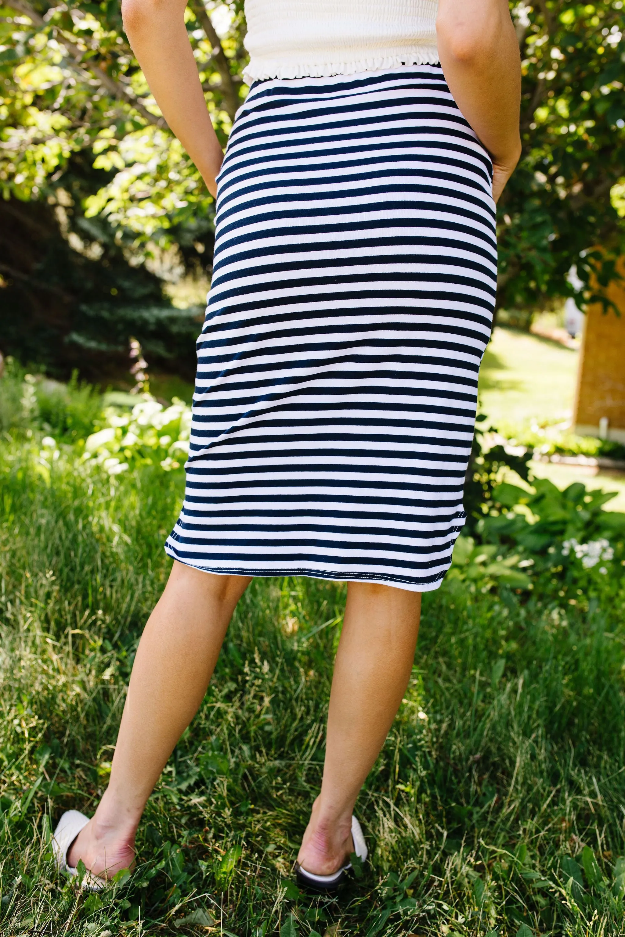 Striped Drawstring Skirt In Navy