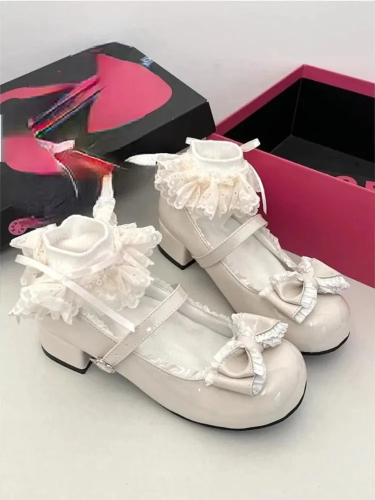 TAVIMART  -  Cute Sweet Bow Mary Jane Shoes Ladies Summer New Elegant Lolita Single Shoes Female Japanese Preppy Style Solid Fairy Shoes