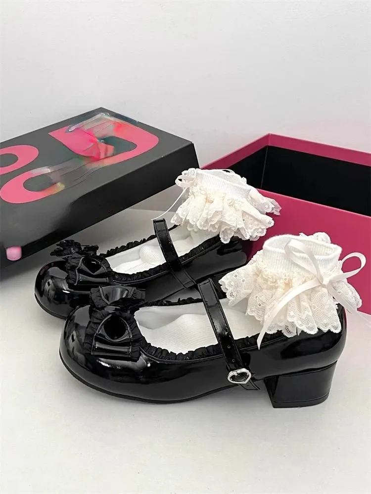 TAVIMART  -  Cute Sweet Bow Mary Jane Shoes Ladies Summer New Elegant Lolita Single Shoes Female Japanese Preppy Style Solid Fairy Shoes