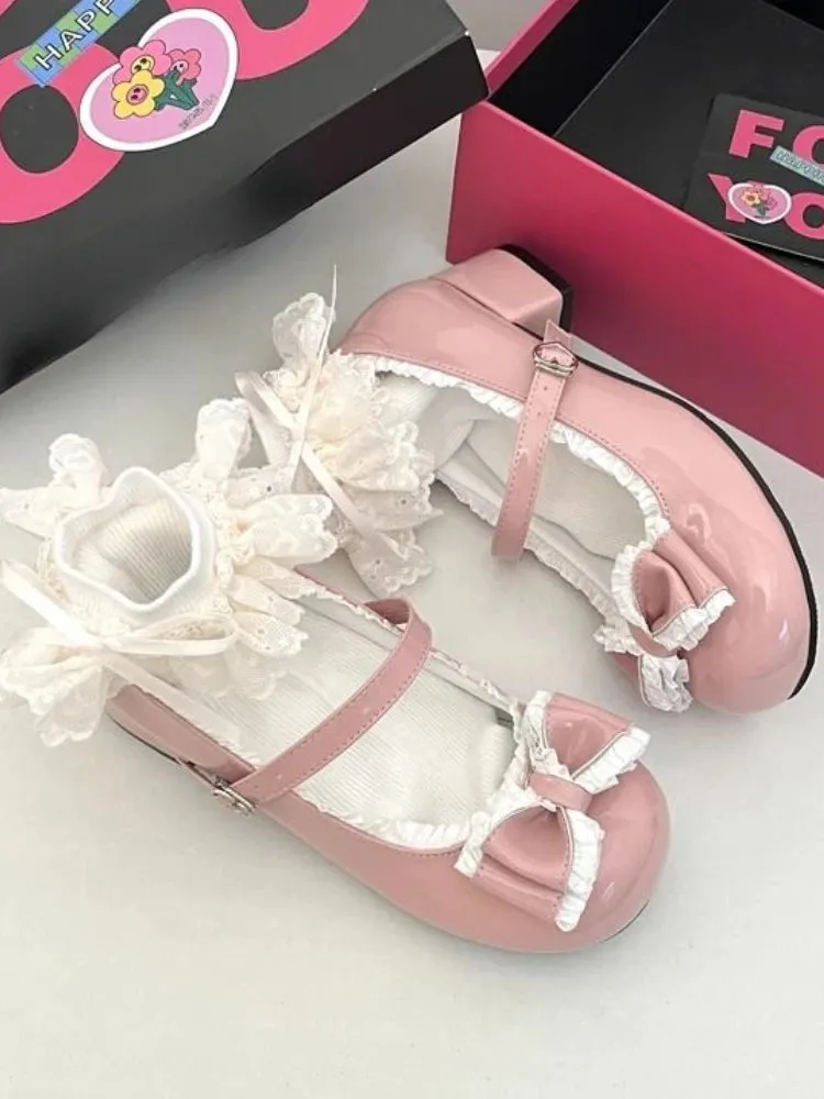 TAVIMART  -  Cute Sweet Bow Mary Jane Shoes Ladies Summer New Elegant Lolita Single Shoes Female Japanese Preppy Style Solid Fairy Shoes