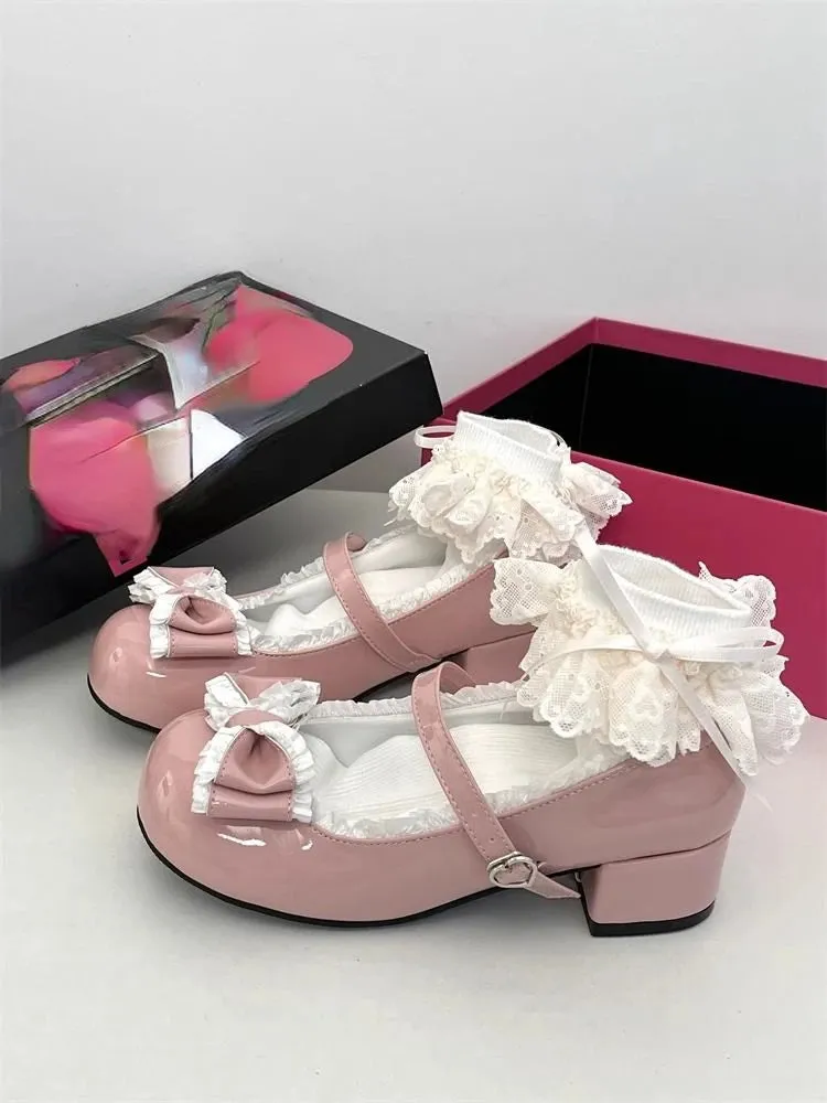 TAVIMART  -  Cute Sweet Bow Mary Jane Shoes Ladies Summer New Elegant Lolita Single Shoes Female Japanese Preppy Style Solid Fairy Shoes