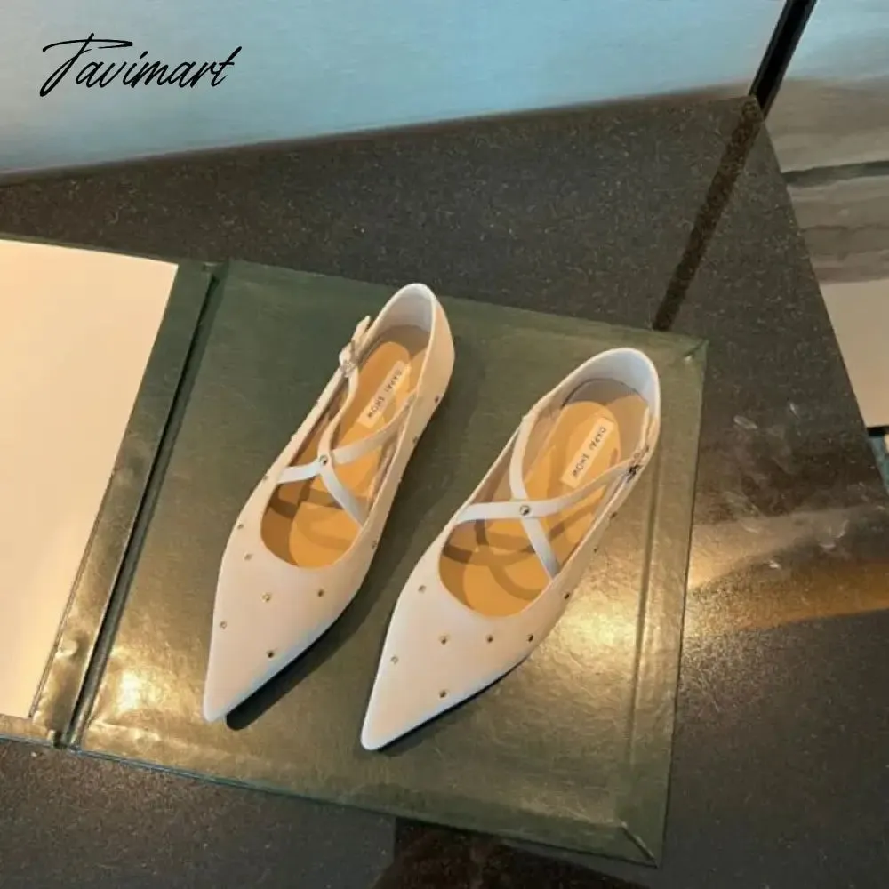 TAVIMART -  New Women Rivet Cross Flat Shoes Fashion Pointed Toe Shallow Ladies Elegant Dress Shoes Falt Heel Casual Ballet Shoes